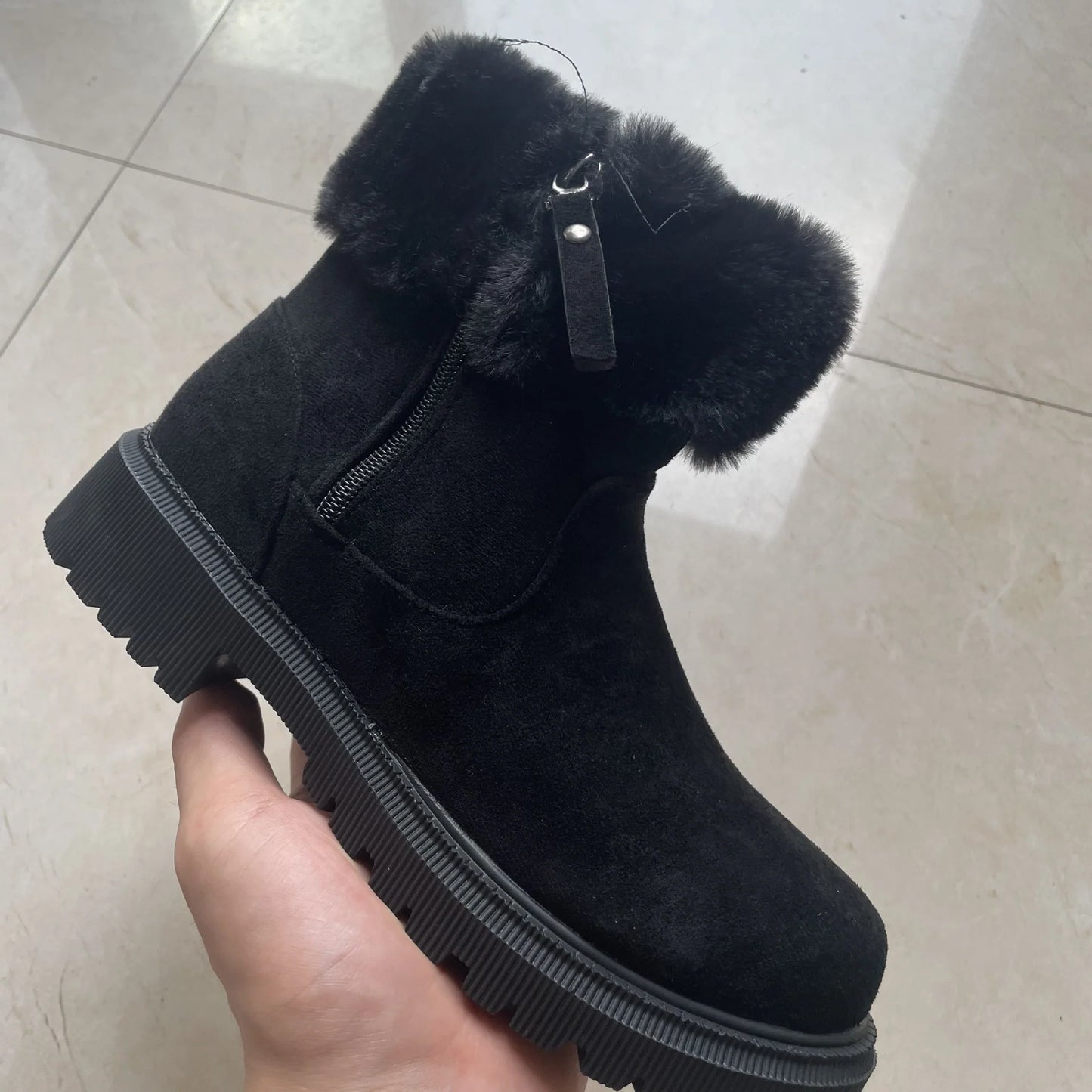 Warm Plush Boots Winter Fashion Side-Zipper Snow Boot for Women Outdoor Thickened Low-Heelded Shoes