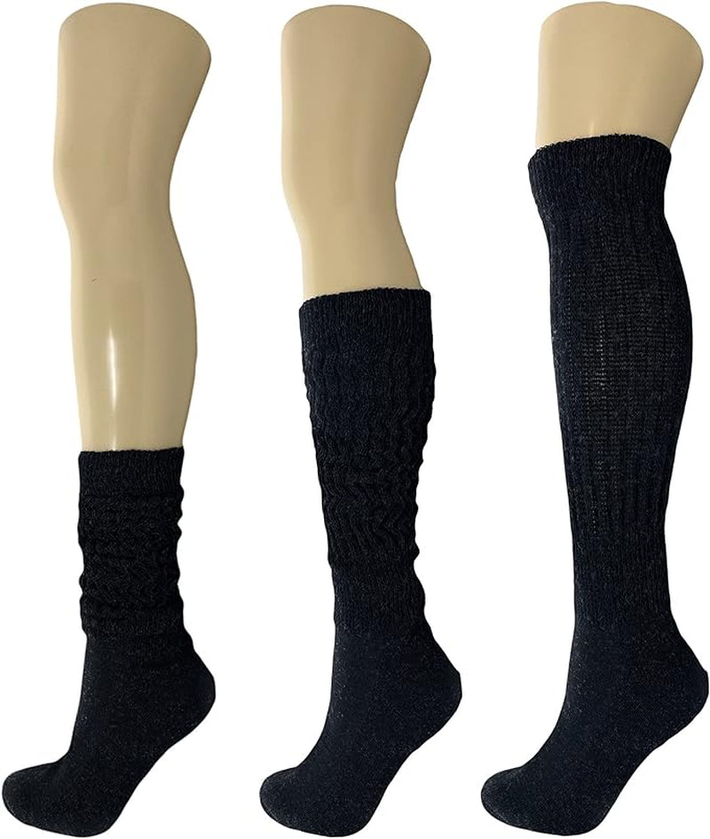 Extra-Long Heavy Cotton Slouch Boot Socks for Women – 3 Pairs, Soft & Warm, Stretchy Over-The-Calf, Shoe Size 5-10