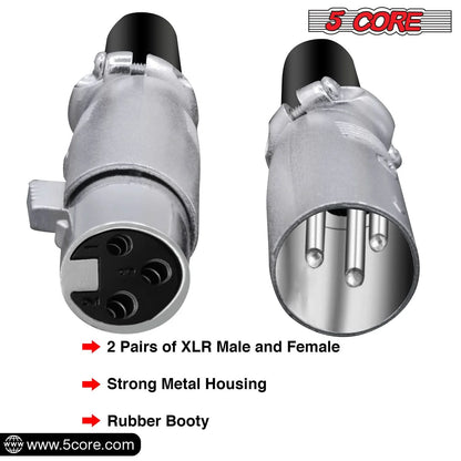 5Core XLR Connector Male Female to 1/4 Audio Jack 3 Pin Secure Mic Plug W Locking Ends