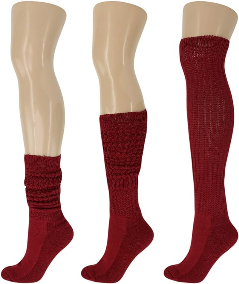 Extra-Long Heavy Cotton Slouch Boot Socks for Women – 3 Pairs, Soft & Warm, Stretchy Over-The-Calf, Shoe Size 5-10