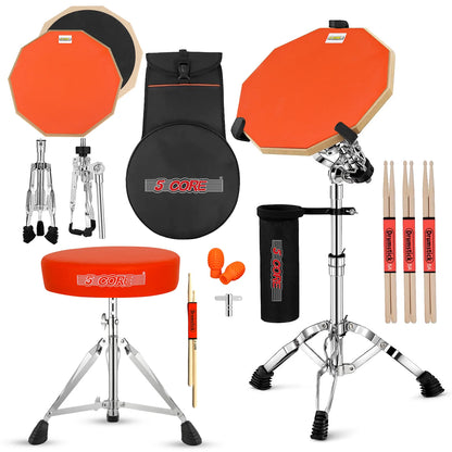 5Core Drum Throne Adjustable Guitar Stool Padded Seat + Drum Practice Pad Snare Drumming Stand