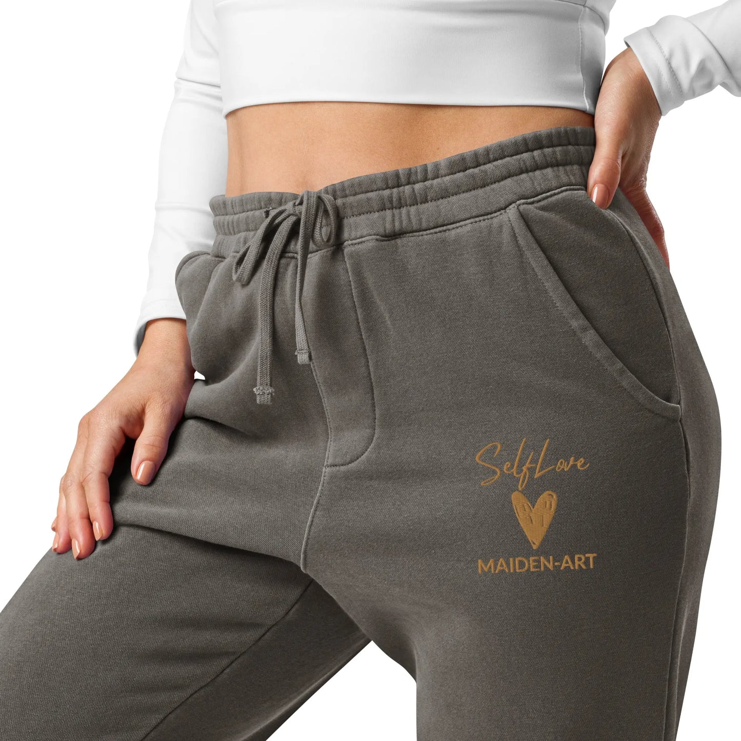 Self Love Unisex Pigment-Dyed Sweatpants with Old Gold Embroidery - Unisex Sweatpants