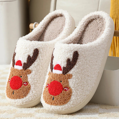 Cozy Winter Home Slippers with Elk Design - Soft, Plush Bedroom Slipper for Women, Men - Slip on House Shoes for Warmth and Comfort - Ideal Christmas Gift