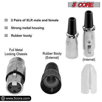 5Core XLR Connector Male Female to 1/4 Audio Jack 3 Pin Secure Mic Plug W Locking Ends