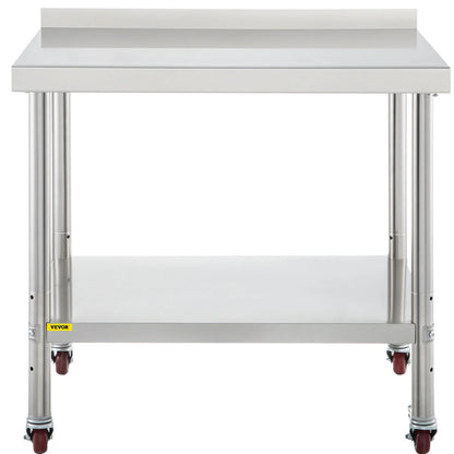 Upgrade your kitchen game with the VEVOR Heavy Duty Stainless Steel Prep Table! Perfect for restaurants, this 36"x24" workstation supports up to 440lbs and features an adjustable undershelf and 4 smooth-rolling casters for ultimate convenience. #KitchenGoals #VEVOR