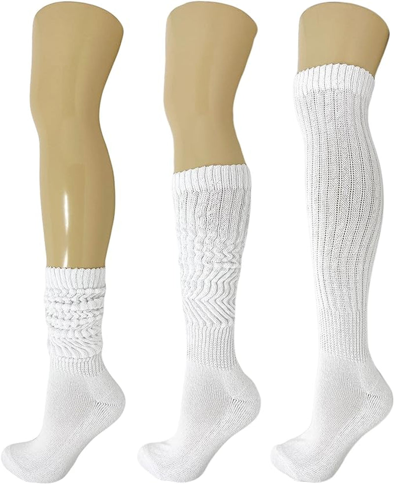 Extra-Long Heavy Cotton Slouch Boot Socks for Women – 3 Pairs, Soft & Warm, Stretchy Over-The-Calf, Shoe Size 5-10