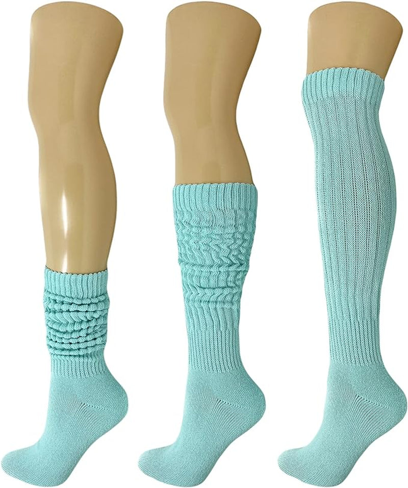 Extra-Long Heavy Cotton Slouch Boot Socks for Women – 3 Pairs, Soft & Warm, Stretchy Over-The-Calf, Shoe Size 5-10