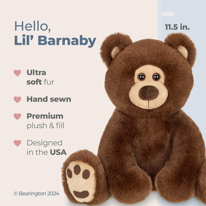 Lil' Barnaby Chocolate Brown Plush Stuffed Animal Teddy Bear, 11.5 Inches