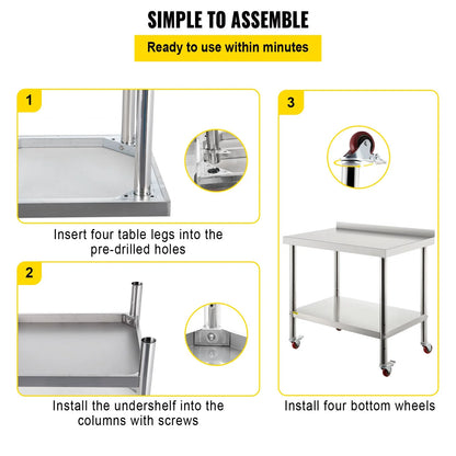 Upgrade your kitchen game with the VEVOR Heavy Duty Stainless Steel Prep Table! Perfect for restaurants, this 36"x24" workstation supports up to 440lbs and features an adjustable undershelf and 4 smooth-rolling casters for ultimate convenience. #KitchenGoals #VEVOR