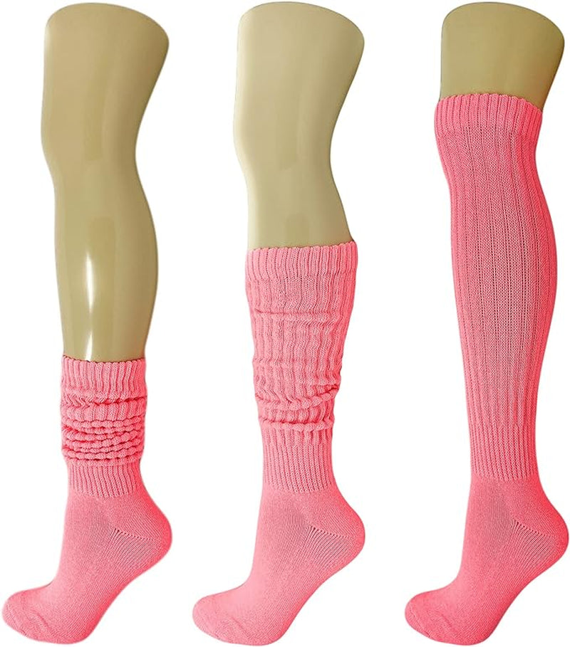 Extra-Long Heavy Cotton Slouch Boot Socks for Women – 3 Pairs, Soft & Warm, Stretchy Over-The-Calf, Shoe Size 5-10