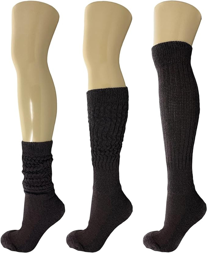 Extra-Long Heavy Cotton Slouch Boot Socks for Women – 3 Pairs, Soft & Warm, Stretchy Over-The-Calf, Shoe Size 5-10