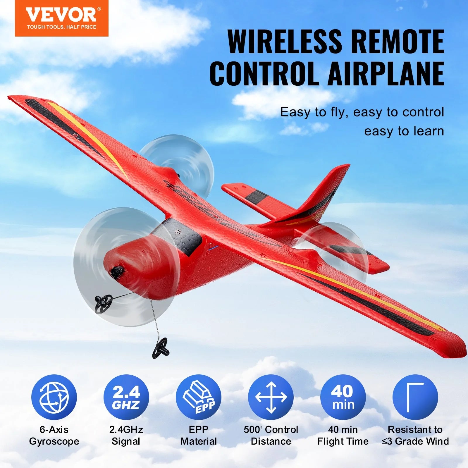 Soar High with the VEVOR EPP Foam RC Airplane! 🚀✈️ Includes 2.4 GHz Remote Control & 2 Batteries for Endless Fun! #RCPlane #AviationAdventures