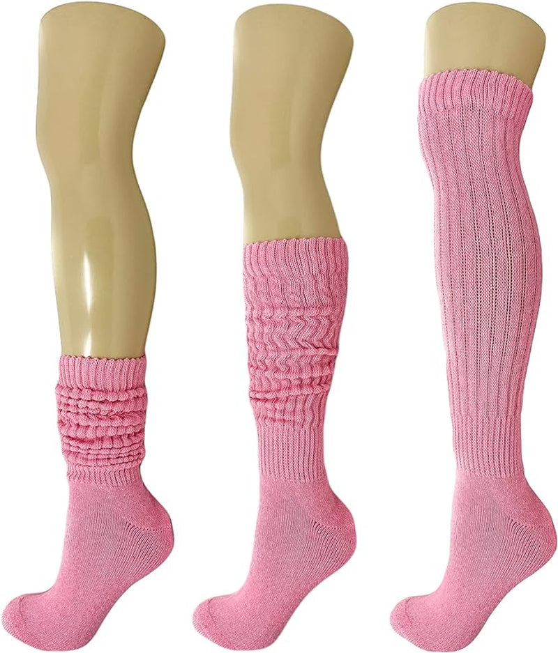 Extra-Long Heavy Cotton Slouch Boot Socks for Women – 3 Pairs, Soft & Warm, Stretchy Over-The-Calf, Shoe Size 5-10