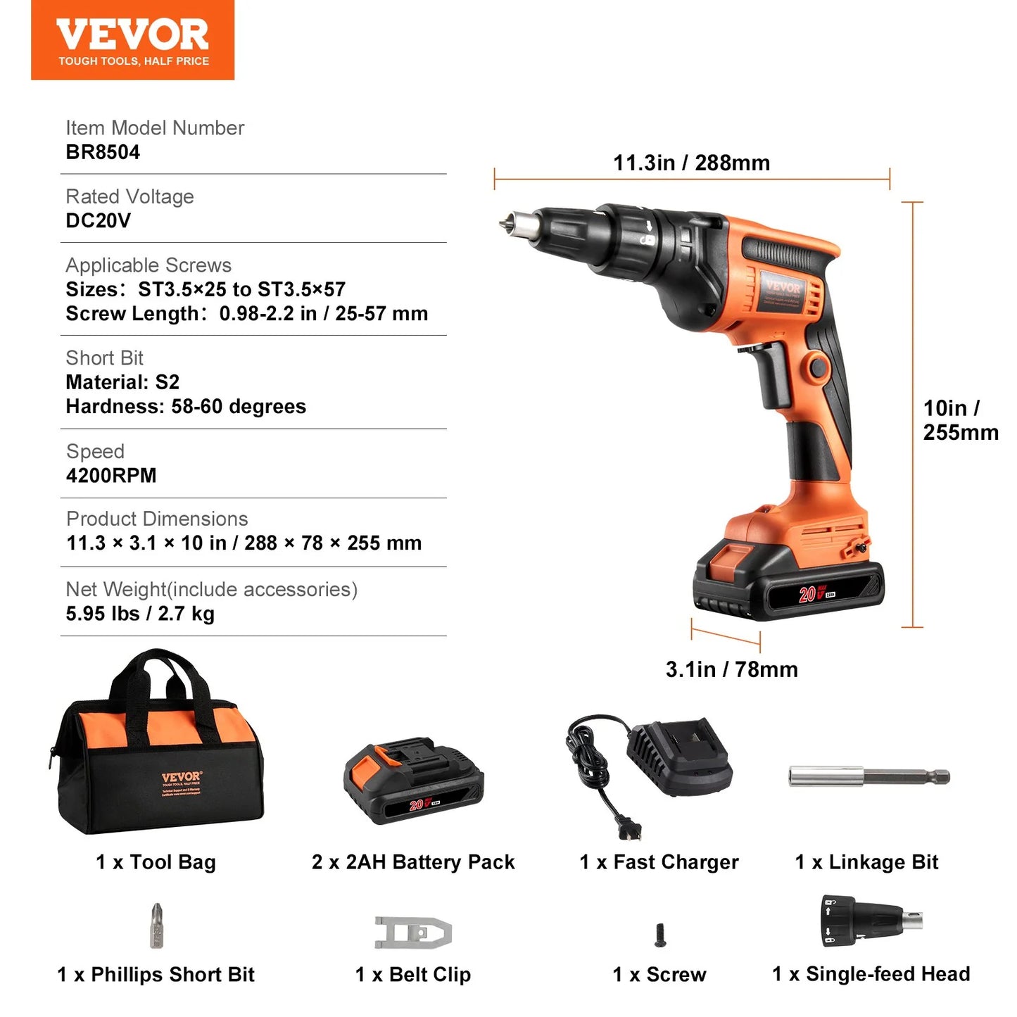 Unleash Your DIY Skills with the VEVOR 20V Cordless Drywall Screw Gun Kit! 🚀🔧 Includes 2 Batteries, Charger, and More! Perfect for Every Project! 💪✨