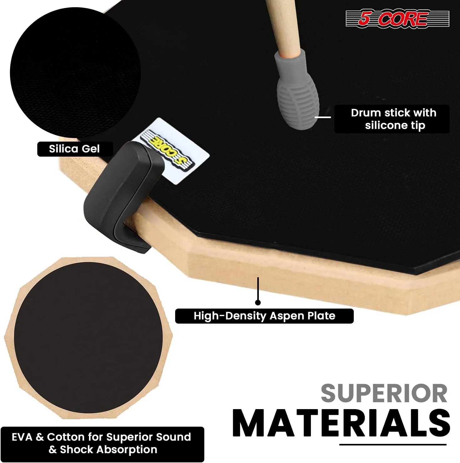 5Core Drum Throne Adjustable Guitar Stool Padded Seat + Drum Practice Pad Snare Drumming Stand