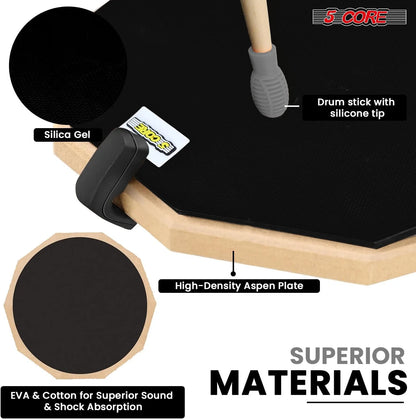 5Core Drum Throne Adjustable Guitar Stool Padded Seat + Drum Practice Pad Snare Drumming Stand