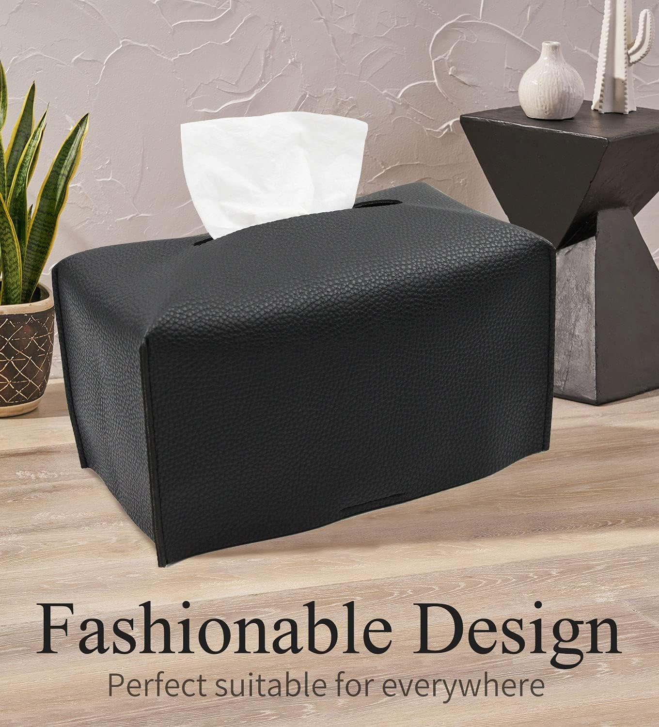 Tissue Box Cover, Modern Decorative PU Leather Rectangular Tissue Box Case Organizer Holder for Vanity Countertop, Night Stands, Livingroom, Office Desk & Car 9.5X5X5'' | Black