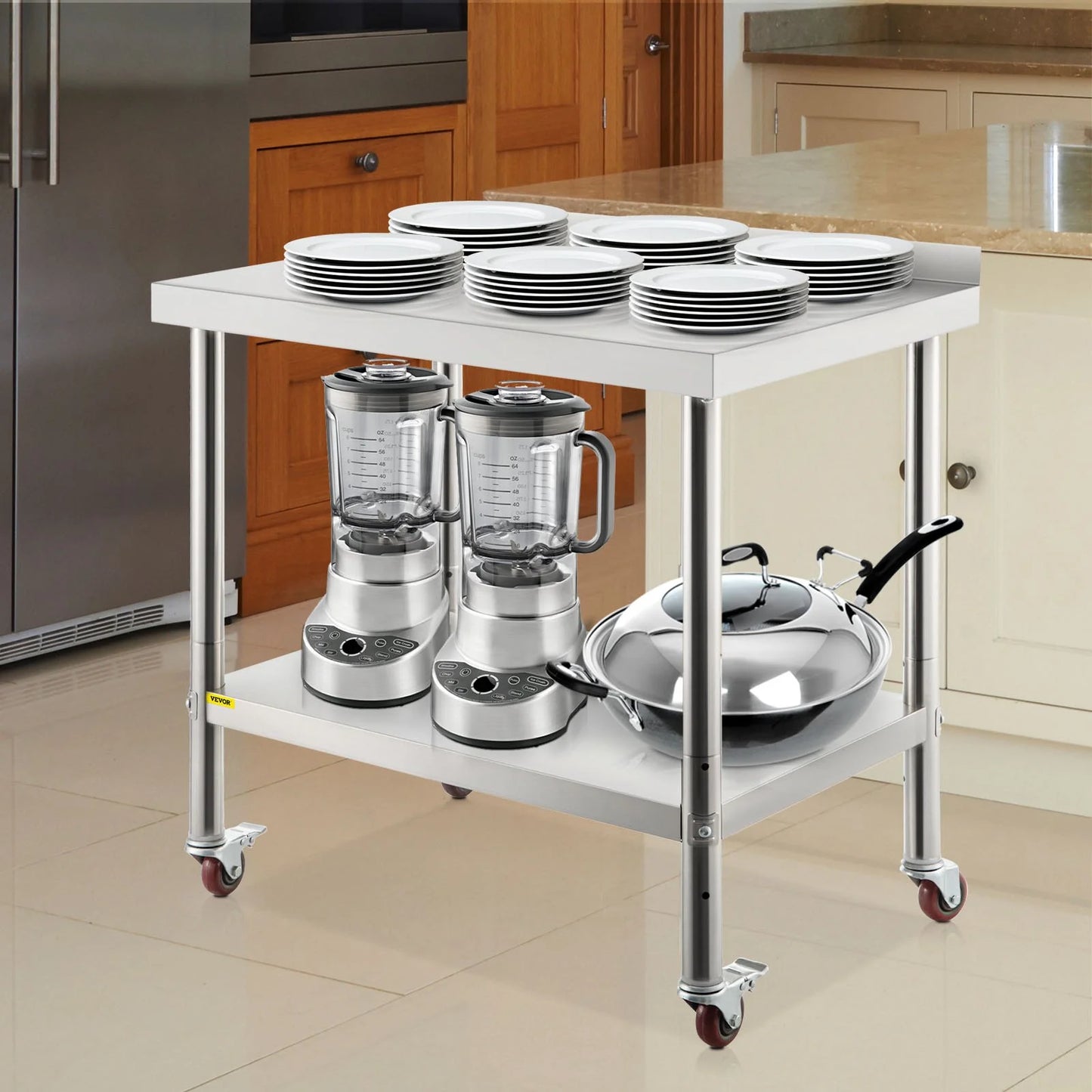 Upgrade your kitchen game with the VEVOR Heavy Duty Stainless Steel Prep Table! Perfect for restaurants, this 36"x24" workstation supports up to 440lbs and features an adjustable undershelf and 4 smooth-rolling casters for ultimate convenience. #KitchenGoals #VEVOR