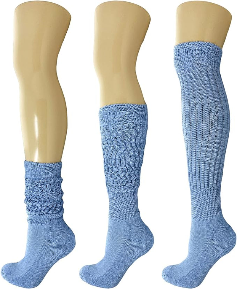 Extra-Long Heavy Cotton Slouch Boot Socks for Women – 3 Pairs, Soft & Warm, Stretchy Over-The-Calf, Shoe Size 5-10