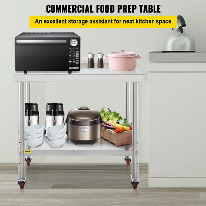 Upgrade your kitchen game with the VEVOR Heavy Duty Stainless Steel Prep Table! Perfect for restaurants, this 36"x24" workstation supports up to 440lbs and features an adjustable undershelf and 4 smooth-rolling casters for ultimate convenience. #KitchenGoals #VEVOR