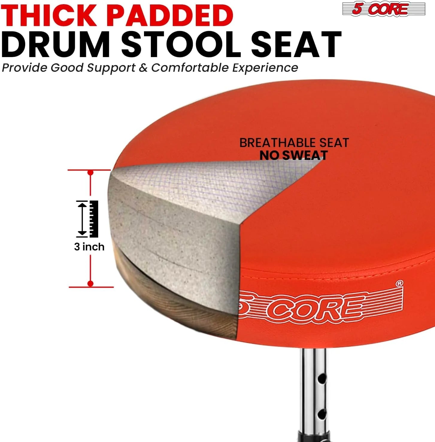 5Core Drum Throne Adjustable Guitar Stool Padded Seat + Drum Practice Pad Snare Drumming Stand